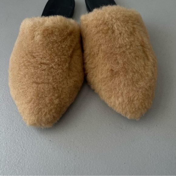 Jenni Kayne Shearling Pointed Toe Flat Mule in Natural EU38 US7.5-8 - Picture 3 of 8